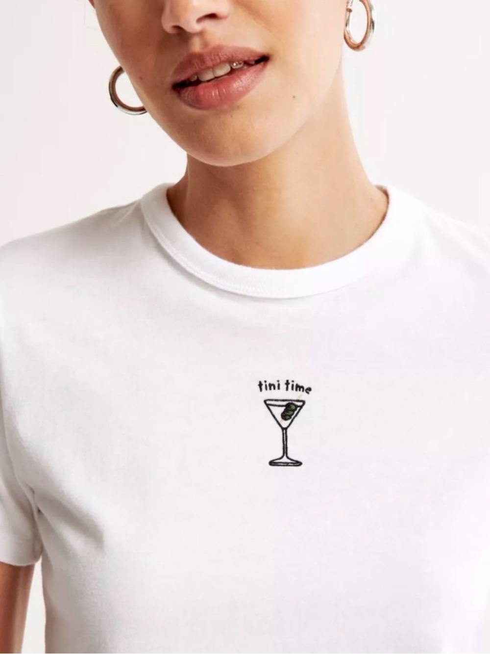 Abercrombie & Fitch White Short Sleeve Tee with Martini Embroidery